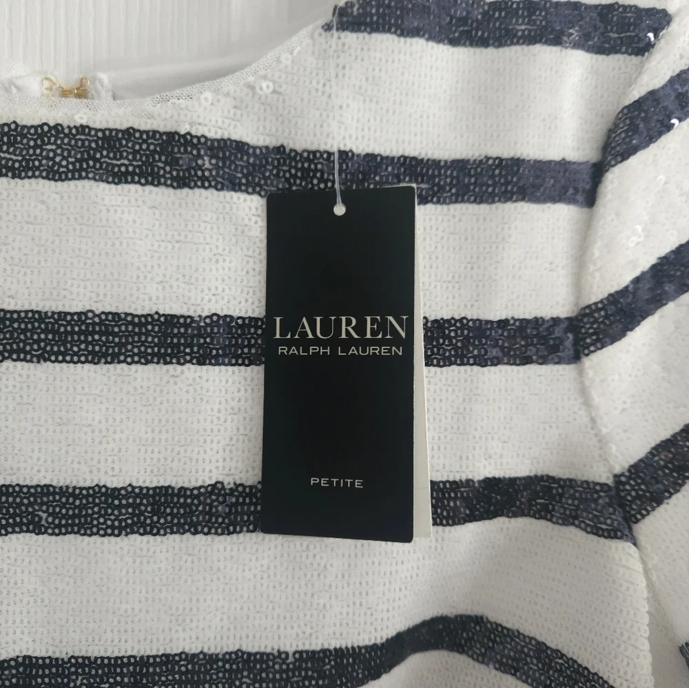 NWT Ralph Lauren Striped Sequin Short Sleeve Blouse - Picture 3 of 12